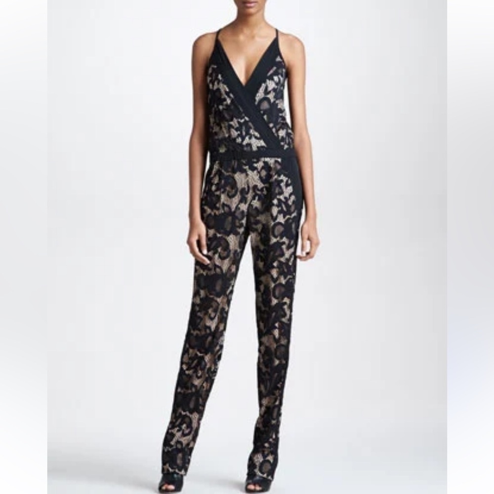 Diane Von Furstenberg Shany Abstract Floral Lace Jumpsuit in Black Nougat